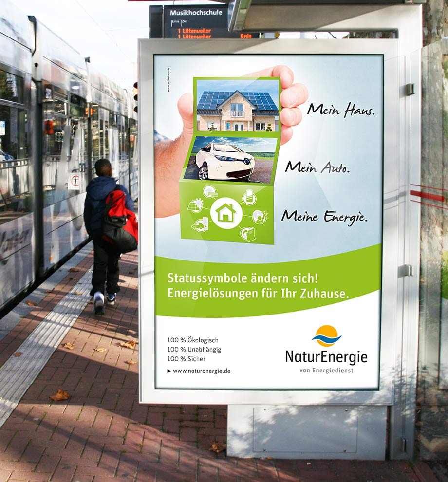 Neue Werbung für NaturEnergie von Energiedienst. Status Symbole ändern sich! Energielösungen für Ihr Zuhause.
